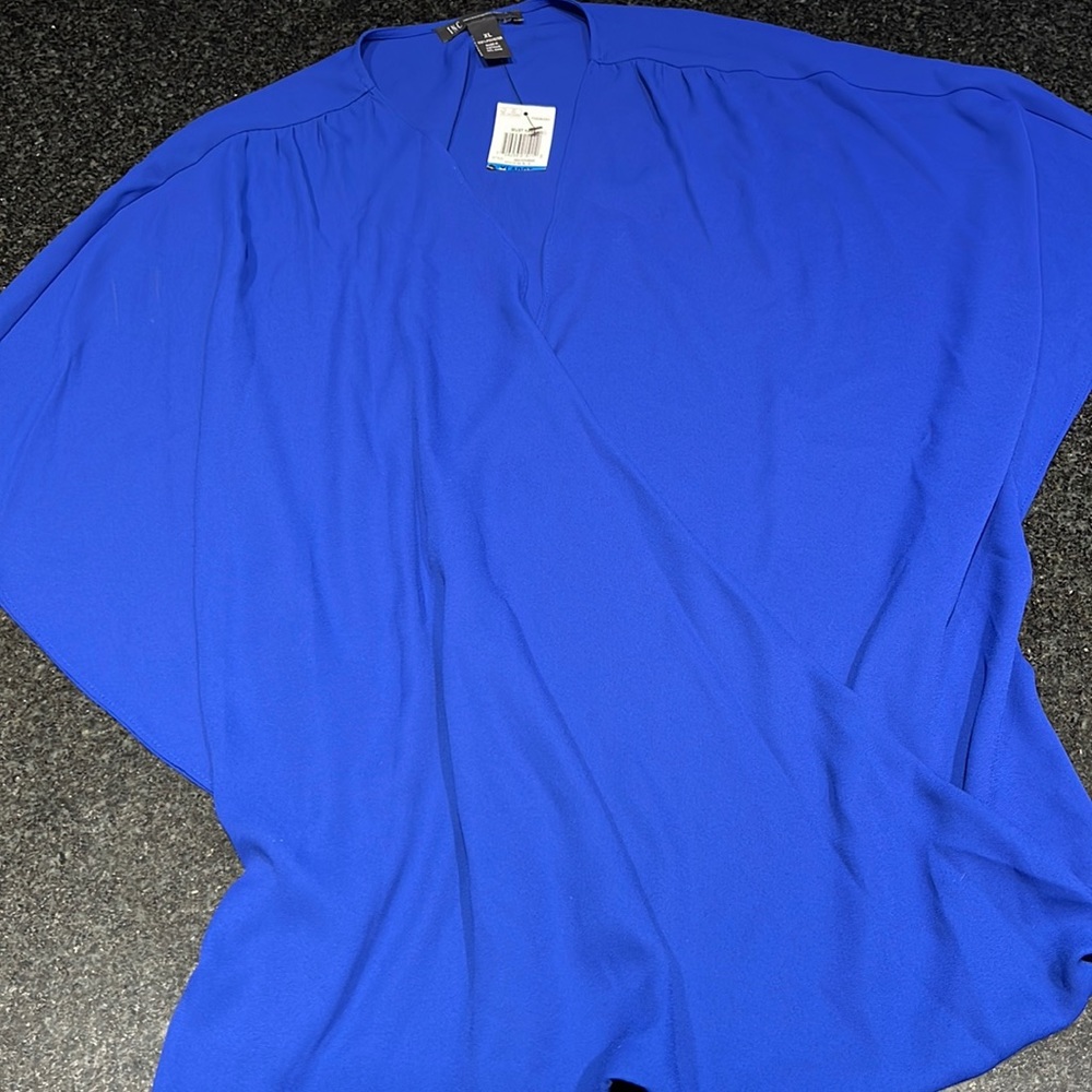 INC Blouse Goddess Blue XL 100% Polyester wit Tag Machine Wash Cold Water
